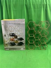 EVERGREEN 11 BOTTLE WINE RACK WITH GOLD FINISH NEW